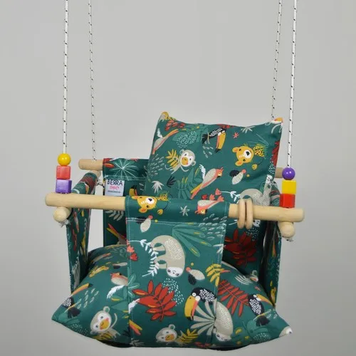 Berra Life Wooden Swing Baby Child Swing Hammock-Merry Animals Green