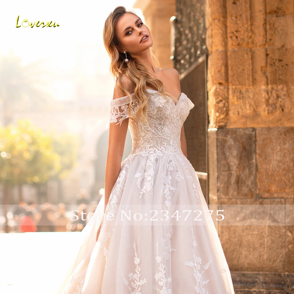 Loverxu A-Line vestidos De Novia elegantes Sweetheart fuera del hombro Vestido De Novia Apliques De encaje hecho a medida bata De Mariee