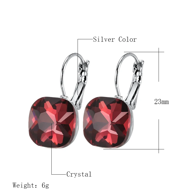 Kinel Hot Fashion Silver Color Square Crystal Sted Earrings For Women Party Gift Engagement Jewelry Wholesale Drop Shipping