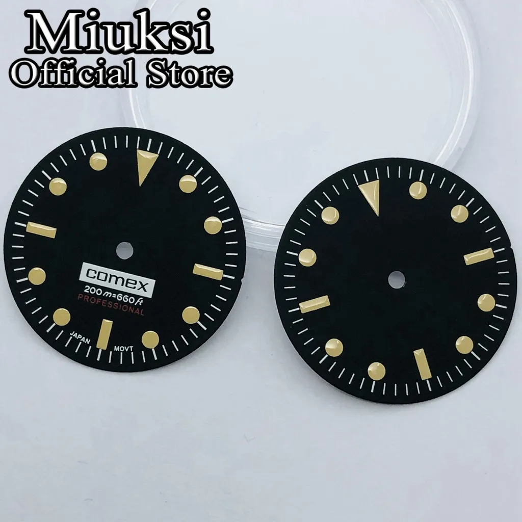 Miuksi 28.5mm black watch dial fit NH35 NH36 movement fit 3 o\'clock crown 3.8 o\'clock crown