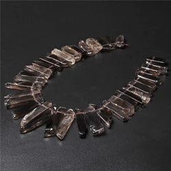 Fashion Trend Natural Crystal Slice Bead Irregular Smoky Quartz Point Beads Cut Stick Pendant For Jewelry Making Handmade Crown