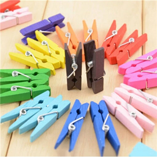 50 Pcs/lot Mini Wooden Craft Pegs Clothes Paper Photo Hanging Spring Clips Clothespins For Message Cards 30mm Random Color