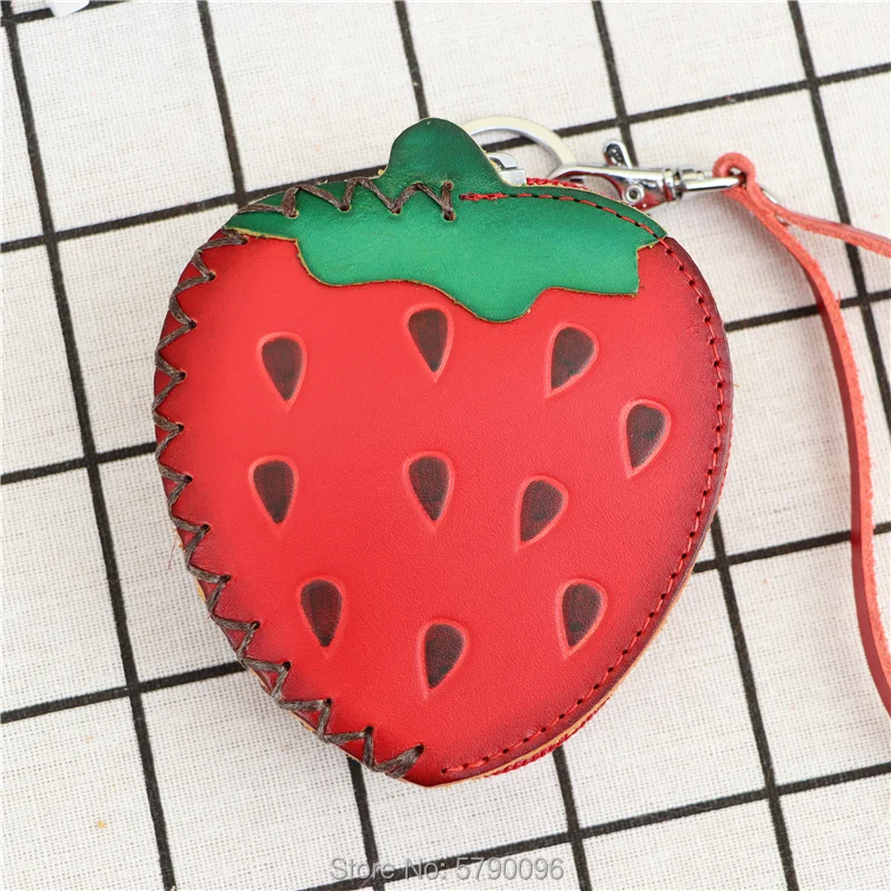Genuine leather handmade creative strawberry mini coin purse fruit card bag key bag clutch bag children hand bag