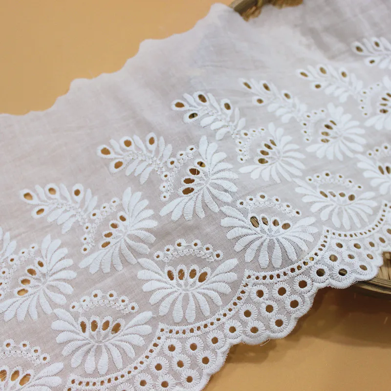 1Y White Cotton embroidery Lace Fabric DIY Trims Warp Knitting Sewing Accessories