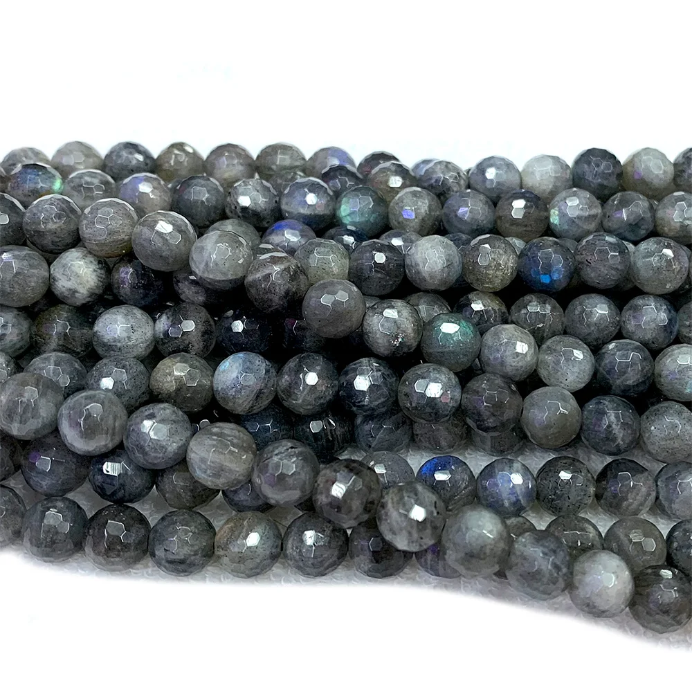 Veemake Natural Blue Labradorite Gemstones Jewelry Faceted Round Loose Stone Beads 3-18mm DIY Necklaces or Bracelets 07463