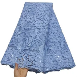 White French Sequin Tulle Lace Fabric 2021 Blue Hot Sale Nigerian Mesh Lace Fabric 5Yards African Lace Fabric For Wedding Party