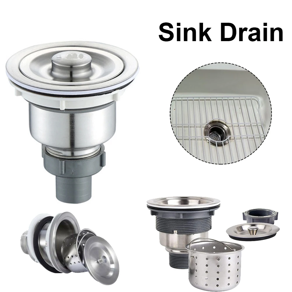 Kitchen Sink Drain Removable Stainless Steel Deep Waste Basket Sealing Lid Strainer for 4.5cm Drainpipe Port