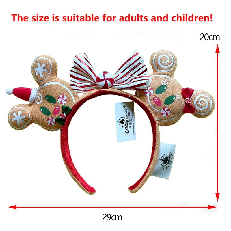 New Disney Minnie Gingerbread Headband 3D Mickey Mouse Ears Christmas Hat Hair Hoop Hairband Party Headwear Girl Toy Gifts