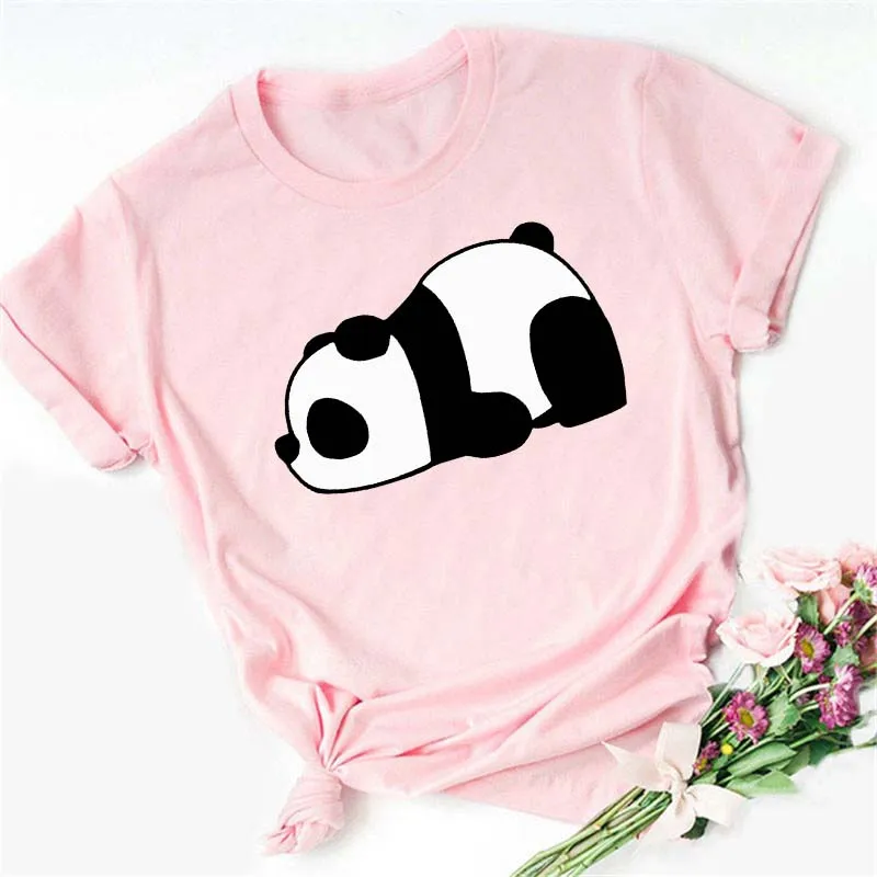 Maycaur Summer Women T Shirt Loose Tops Cute Panda Heart Print Short Sleeve Female Loose Casual T-shirt Ladies Top Tee