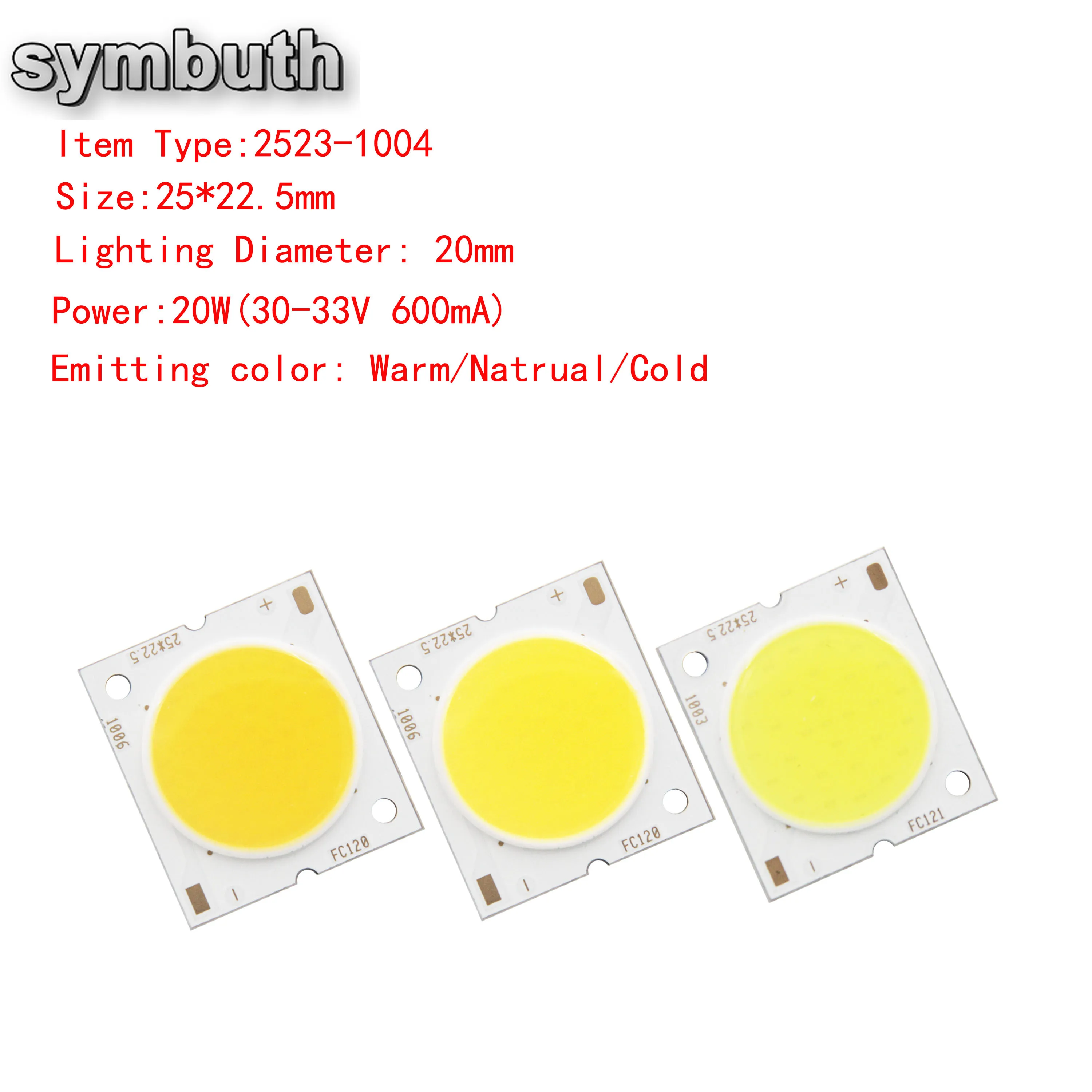 

5pcs Led Cob Light Source 25x23mm 20W DC 30V-33V 600mA Cold Warm Natural White for Down Track Lamp Led Diode Bulb