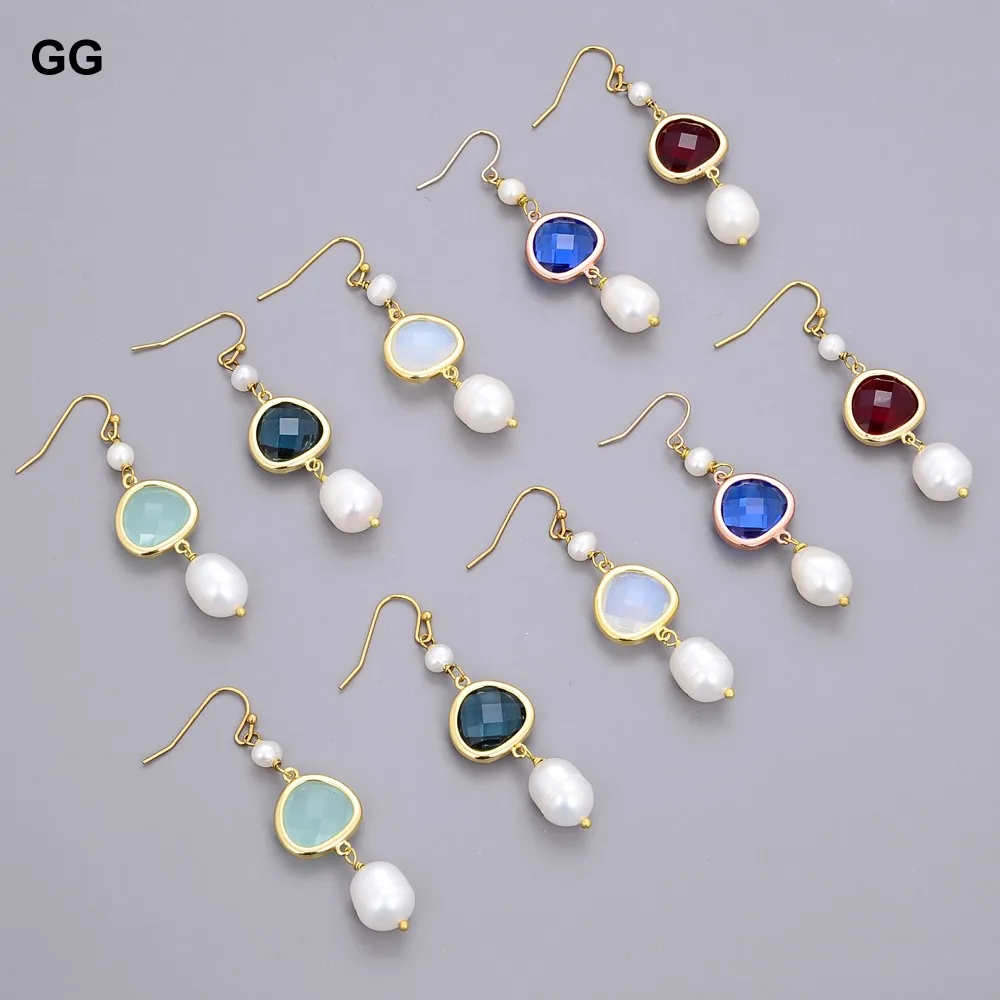 GuaiGuai Jewelry 10x13mm White Rice Pearl Glass Gold Color Plated Hook Earrings