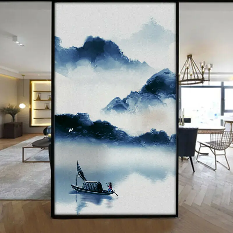 

Frosted Privacy Film Chinese Shanshui Stained Protection Window Glass Film Chinese Ink Painting 3d Static Window Glass Sticker