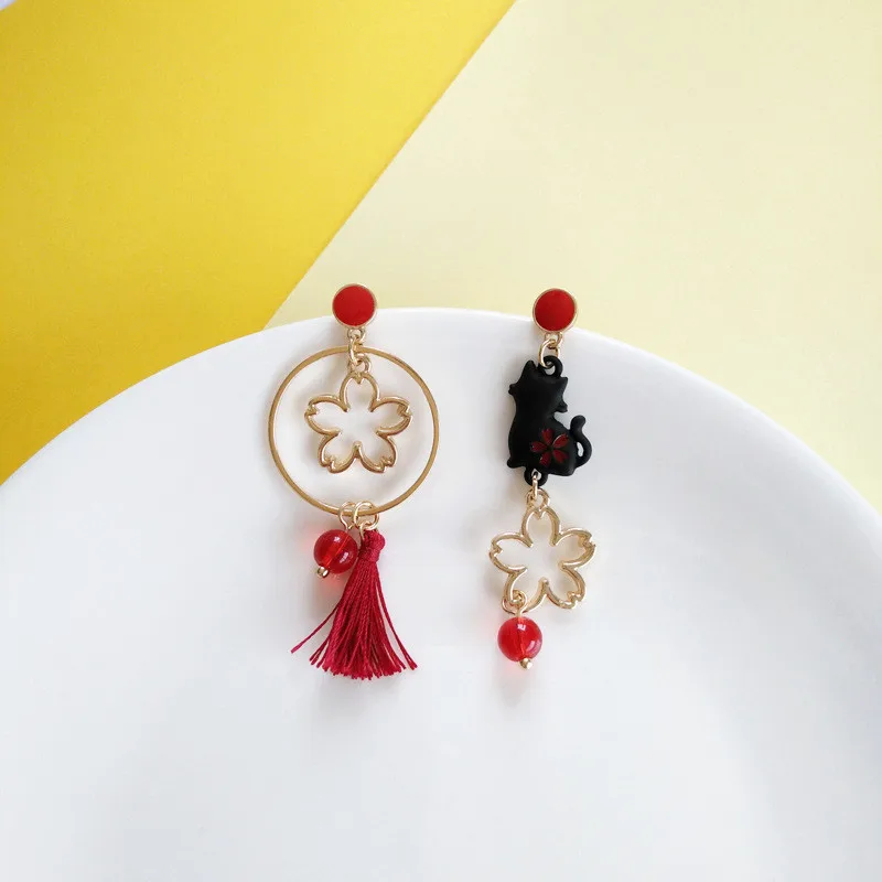Chinese Style Folding Fan Crane Carp Lotus Asymmetrical Long Tassel Dangle National Style Earrings for Women Jewelry Gift