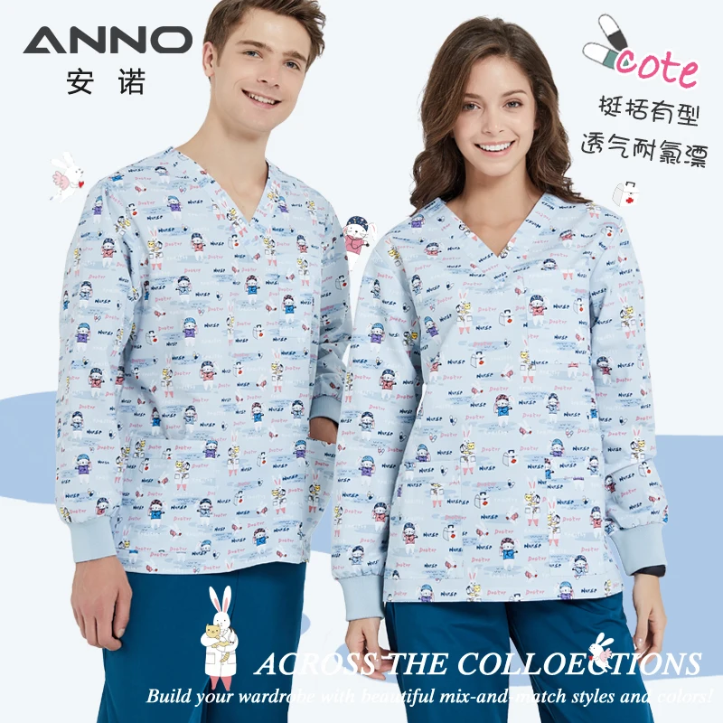 ANNO-conjunto de top y pantalón para Hospital, uniforme de enfermería de manga larga opcional, suministros de clínica Dental, ropa de enfermera,