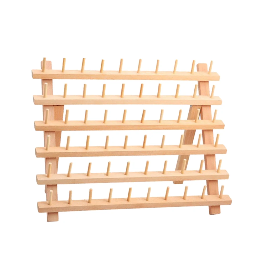 60-Spool Thread Rack Sewing Embroidery Organizer Natural Wood for Sewing, Quilting, Embroidery, Hair-braiding, Hanging Jewelry