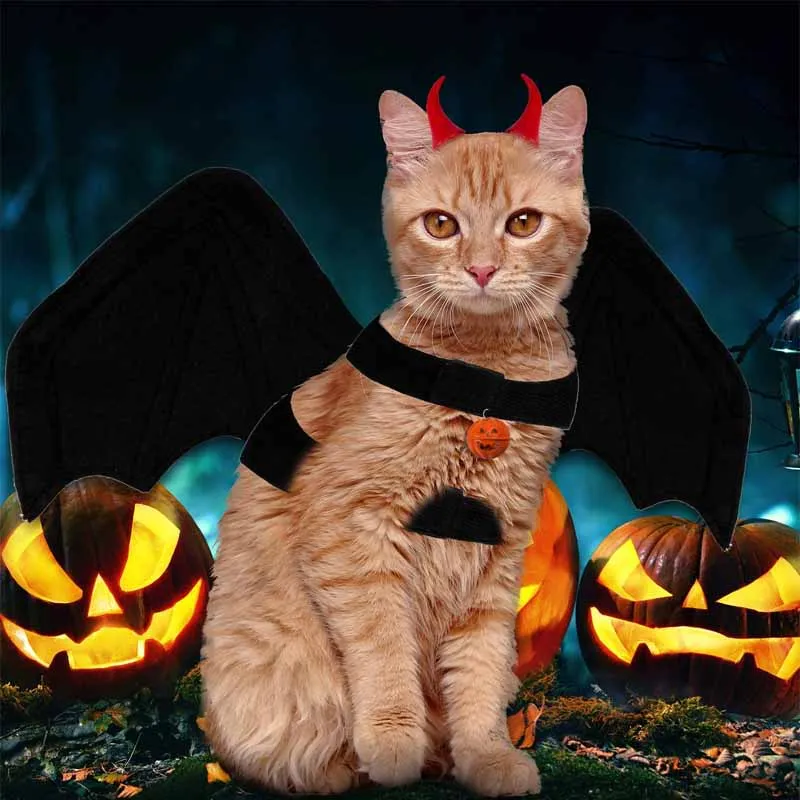 Halloween Pet Clothes Black Bat Wings Harness Cats Dogs Costumes Party Supplies Cosplay Props Outfits Funny Gifts for Small Dogs