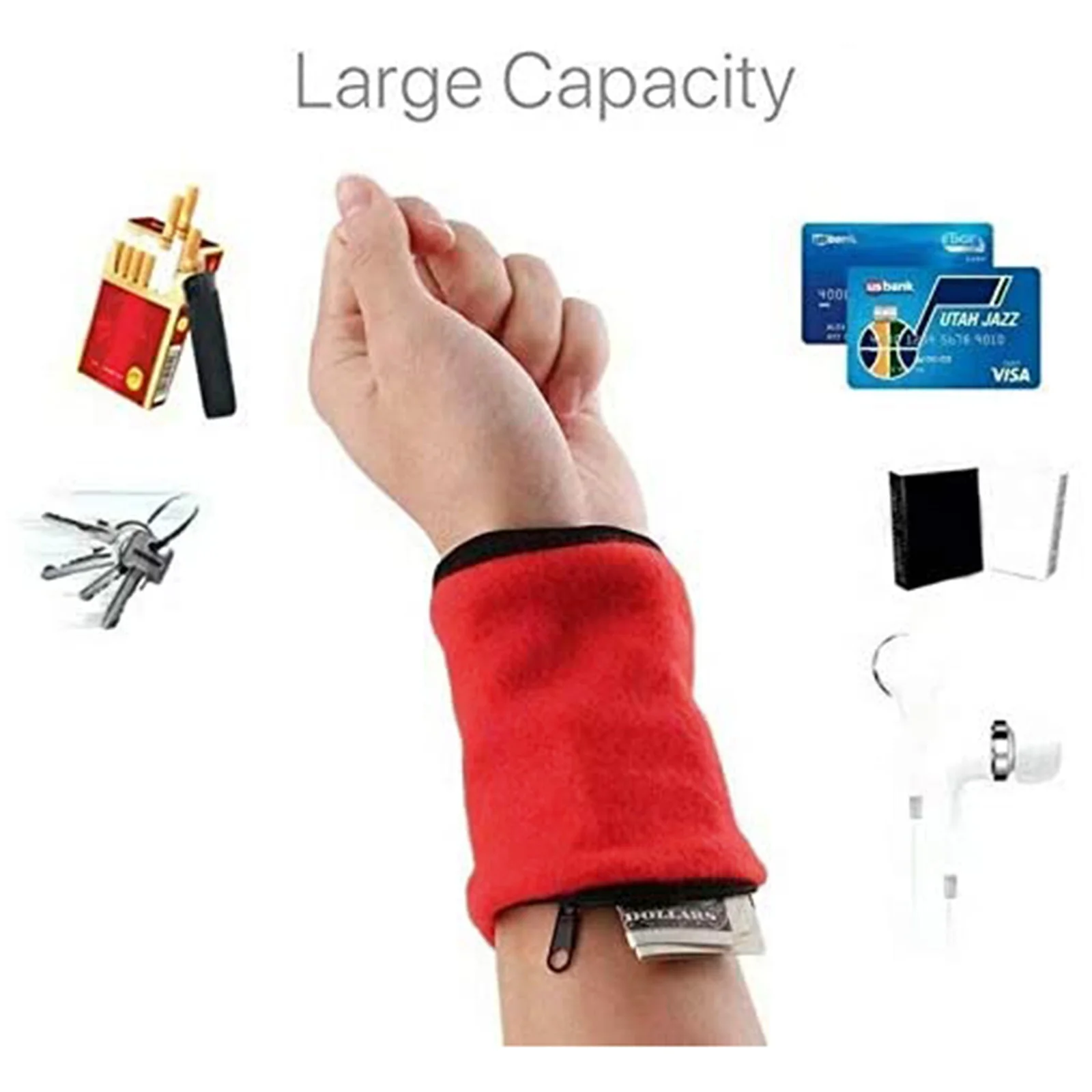 Wrist Pouch Zipper Wrist Pouch Wristband Sweatband Wrist Wallet for Keys Money Cards Wristband Running Fitness Cycling Walking