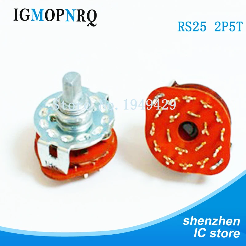 2PCS/LOT RS25 2P5T Potentiometer With Switch Shaft Panel Mount Rotary Switch Selector Band 2 Pole 5 Position