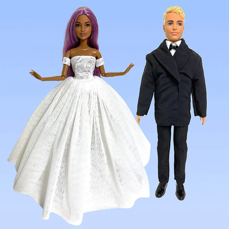 1/6 BJD Doll Wedding Party Dress Princess Gown With Veil + 1x Black Groom Suit Clothes For 30cm Doll For Ken Doll Accessories