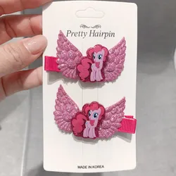 Pinzas para el pelo de animales de dibujos animados, accesorios de ala brillante de resina para regalo, Pinkie Rainbow ponis Unicorn Characters, 2 unidades por lote