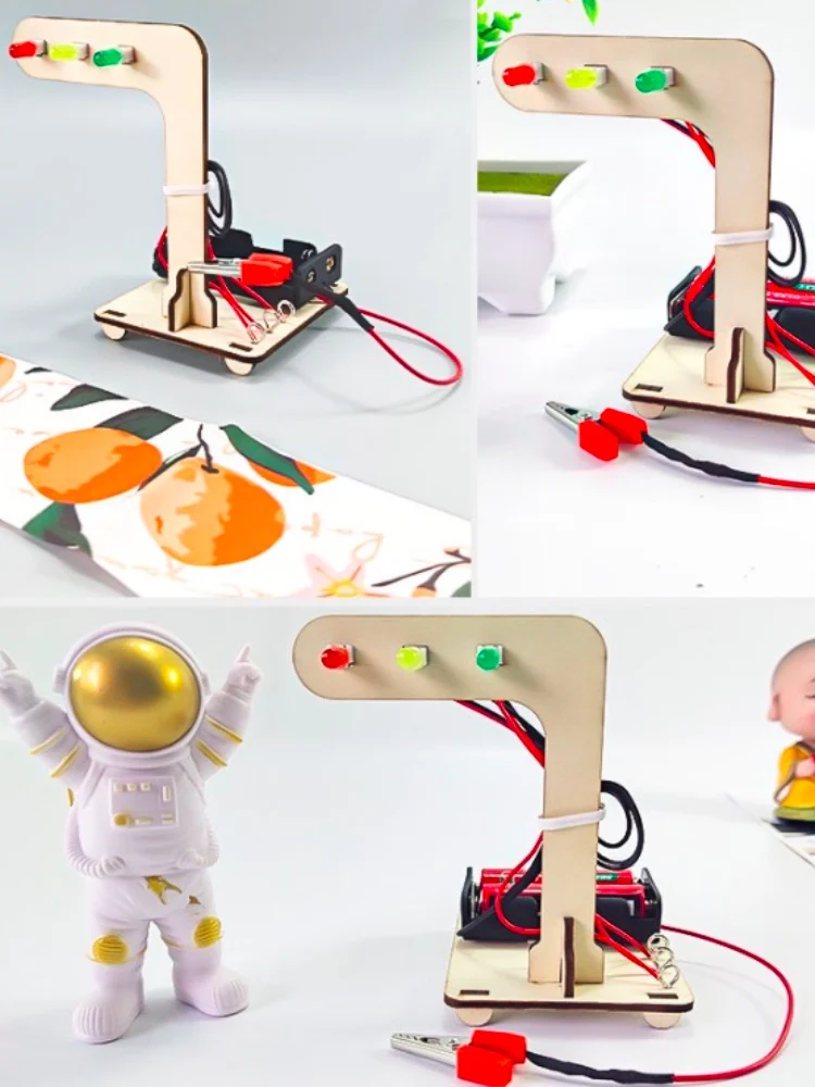 Jouet en bois pour construction de blocs de construction, lumière rouge, verte, jaune, feu de circulation, ensemble de jouets à vapeur