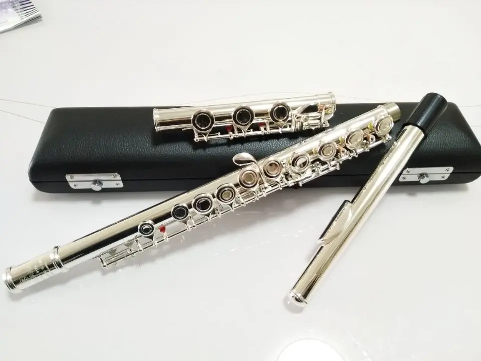 

Free Shipping Flute 571 Silver Plated Professional Flute Instrument Intermediate Student Flutes C Leg 16 Holes Closed E Key