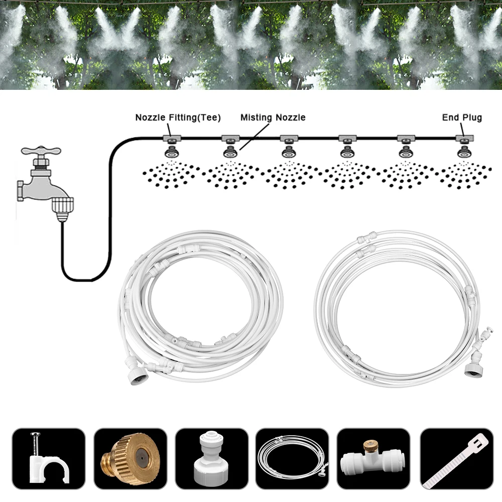 

Water Fog Sprayer System Garden Watering Irrigation Mister Nebulizer Sprinkler 6M/9M/12M Patio Cooling Mist System