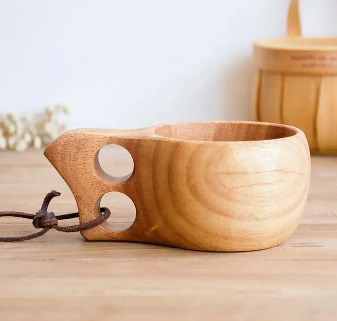 

Kuksa Cup New Finland Handmade Portable Wooden Cup For Coffee Milk Water Mug Tourism Gift 60pcs/lot Wholesale