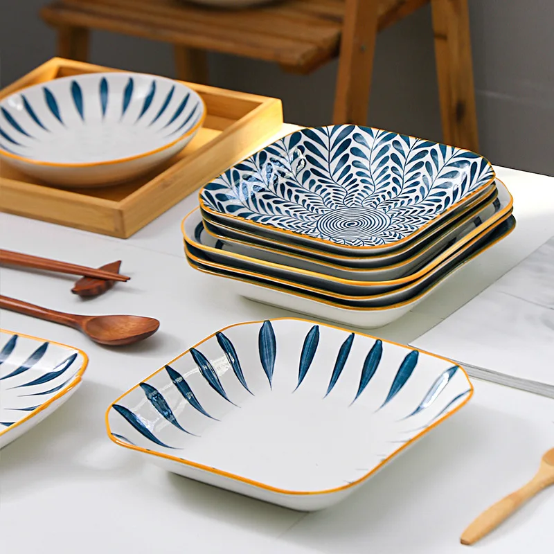 Japanese-style Square Deep Plates, Ceramic Dinner Plate, Creative Sushi Dishes, Household Tableware