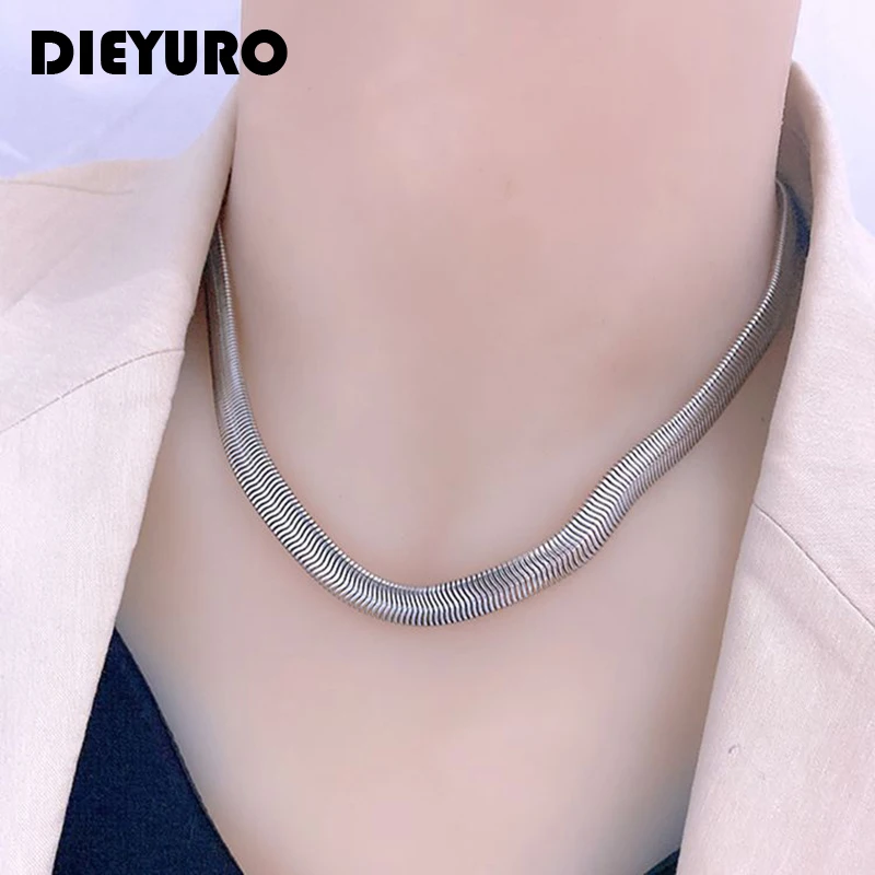 DIEYURO 316L Edelstahl Dicke Schlange Knochen Kette Gold Silber Farben Punk Persönlichkeit Frauen Halskette Länge Einstellbar Party