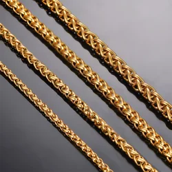 1Pice Width 3-6mm Link Chain Necklace for Men Women Gold Color Stainless Steel Chain Necklace 16-40 inches