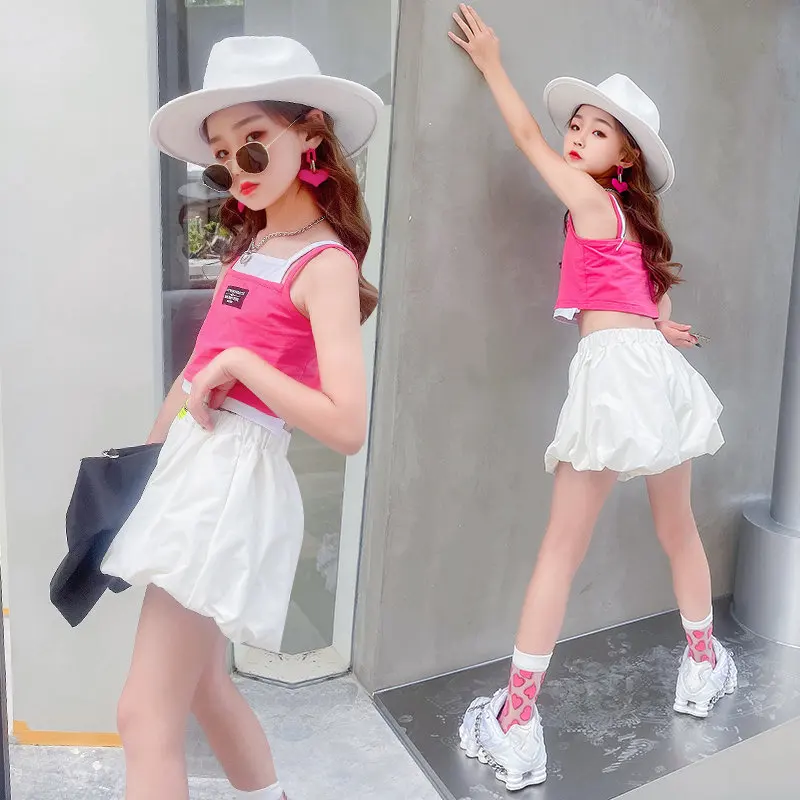 Teenage Girls Fashion Clothing Sets Summer Fake Two Pieces Vest+Shorts 2PCS Children\'s New Arrivals Outfits 5 6 8 10 12 14Years