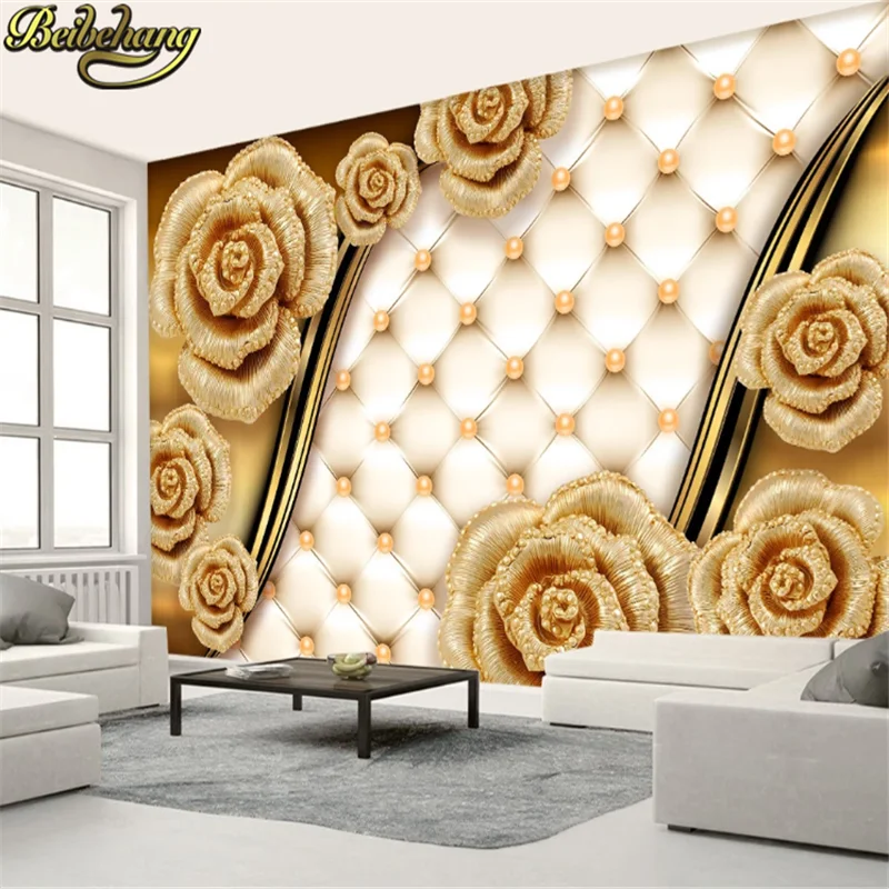 beibehang papel de parede 3d photo living room Golden jewelry flowers TV background wall paper bedroom wallpaper large murals