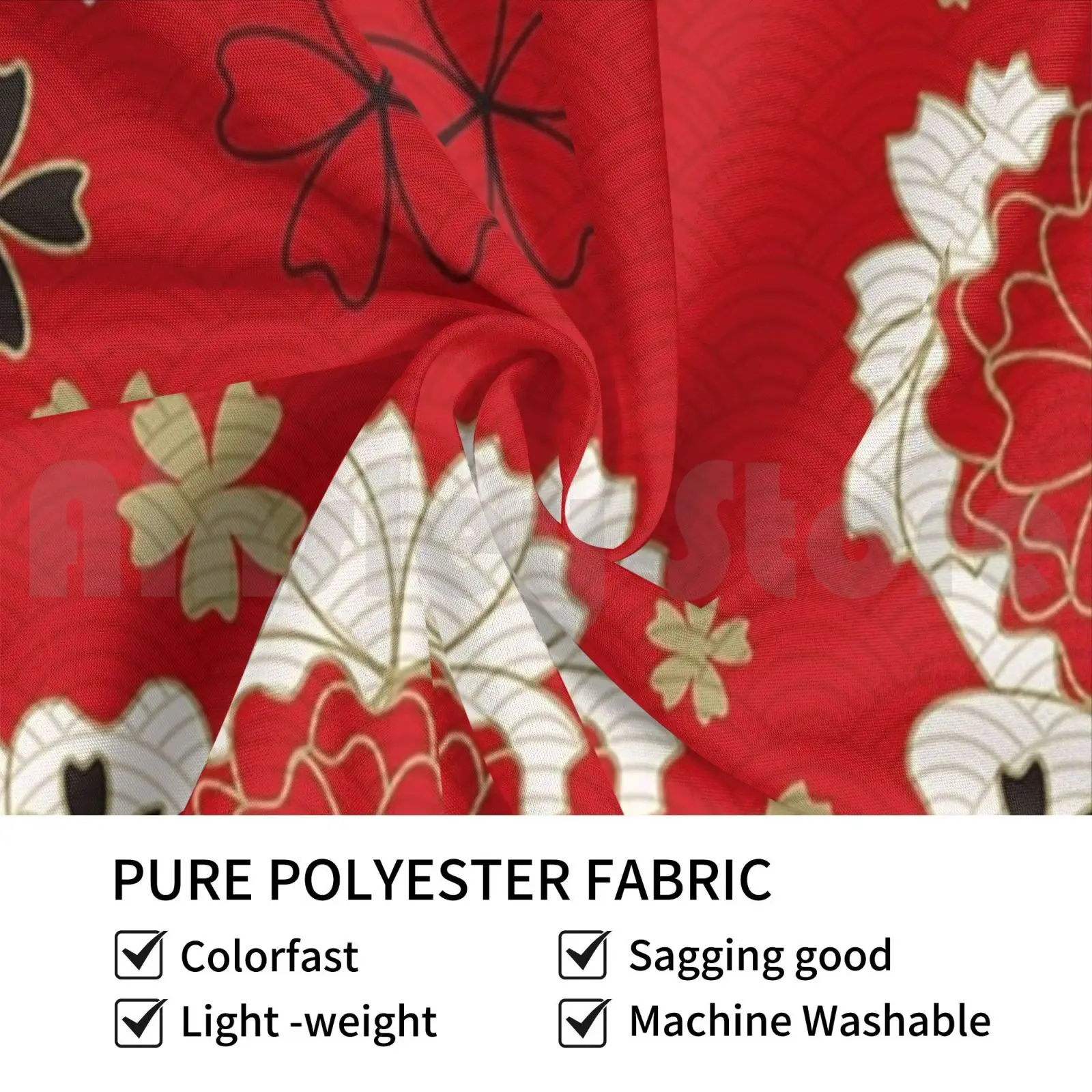 Red Floral Tapestry Background Wall Hanging Black White Red Gold Pattern Flowers Cherry Blossums Japanese Asian Design