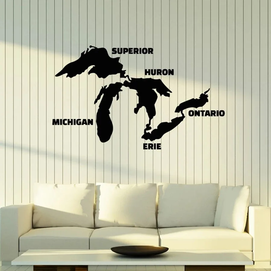 Map Wall Decal Michigan Ontario United States Map Great Lakes Vinyl Window Stickers Art Mural Bedroom Office Interior Decor Q310