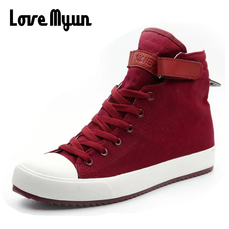 Fashion New Men Light Breathable Canvas Casual All Black white Red High top Solid Color Sneakers Shoes flats HH-90