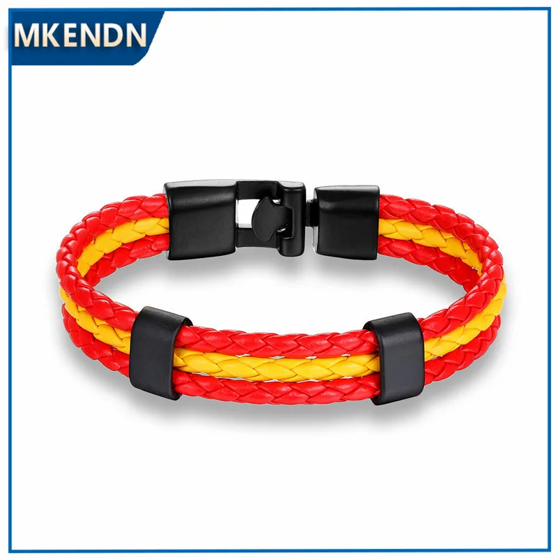 MKENDN New Worldfotball Mexico Russia Italy France National Flag Leather Bracelet Men Women Handmade Wristband Friendship Gift