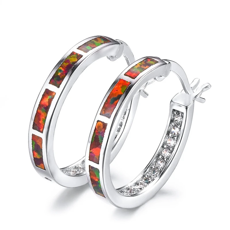 Fashion Blue Fire Opal Stud Hoop Earrings Earring for Women Girl Jewelry Gift
