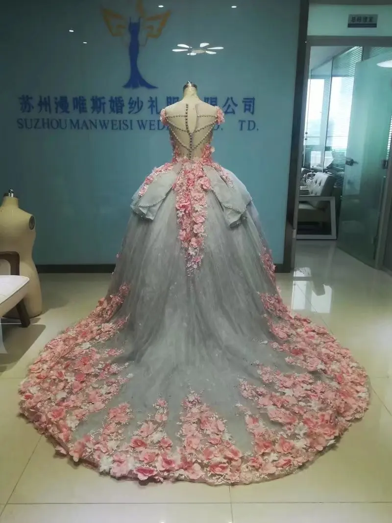 Real Pic-vestidos de quinceañera con apliques de flores, vestidos de baile de graduación con cuentas de encaje Floral personalizados, 16