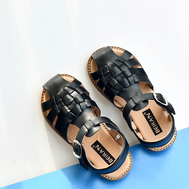 Summer Boys Sandals Quick Dry Cowhide Breathable Close Toe Girls Beach Sandals Genuine Leather Children's Casual Shoes 6T