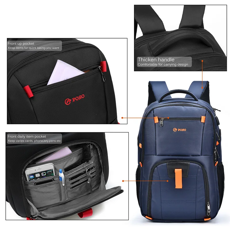 Mochila para ordenador portátil de 17,3 pulgadas con carga USB para hombre, bolsa de viaje de negocios de gran capacidad