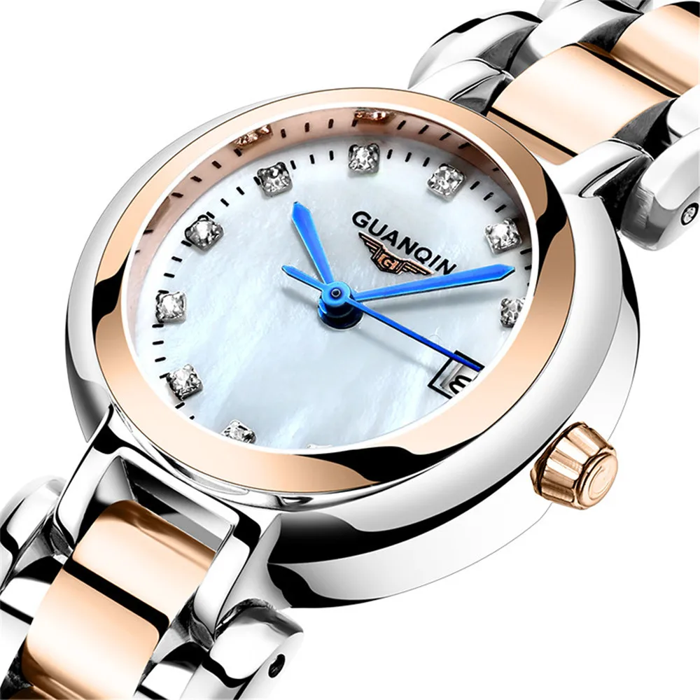

GUANQIN Роскошные водонепроницаемые женские наручные часы элегантное платье с жемчужным циферблатом женские кварцевые модные часы Montre Femme Relogio Feminino