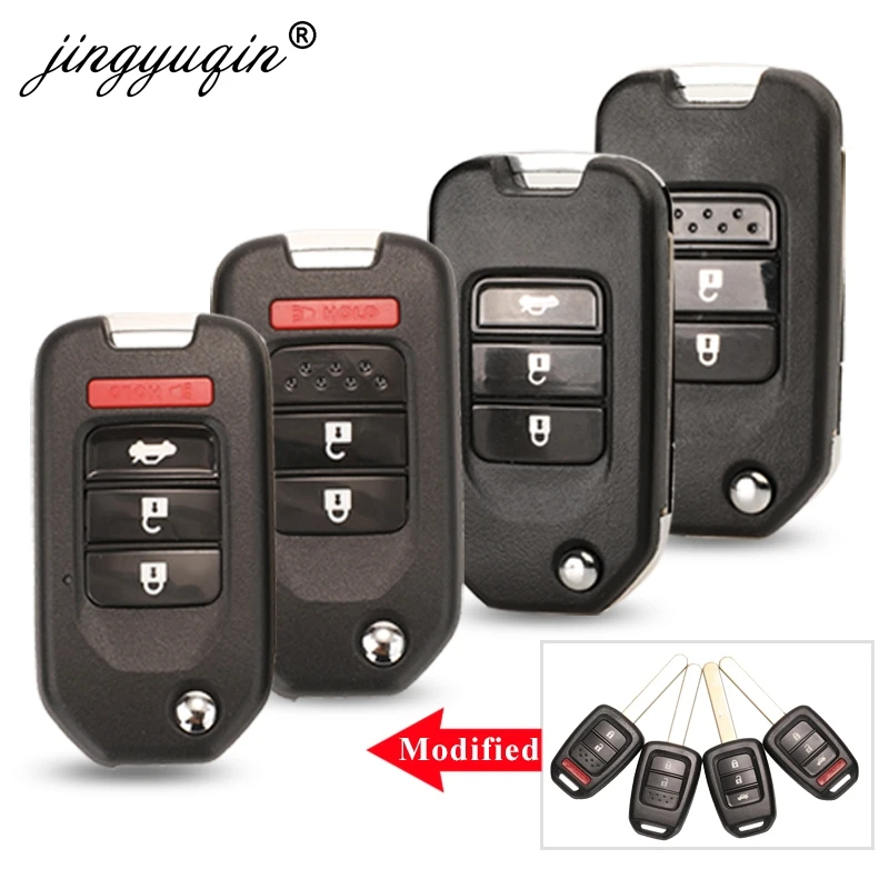 Jingyuqin Modified Flip Remote Key Shell For Honda FIT XRV VEZEL CITY JAZZ CIVIC HRV 2/3/4 Buttons Folding Key Case Fob Upgrade