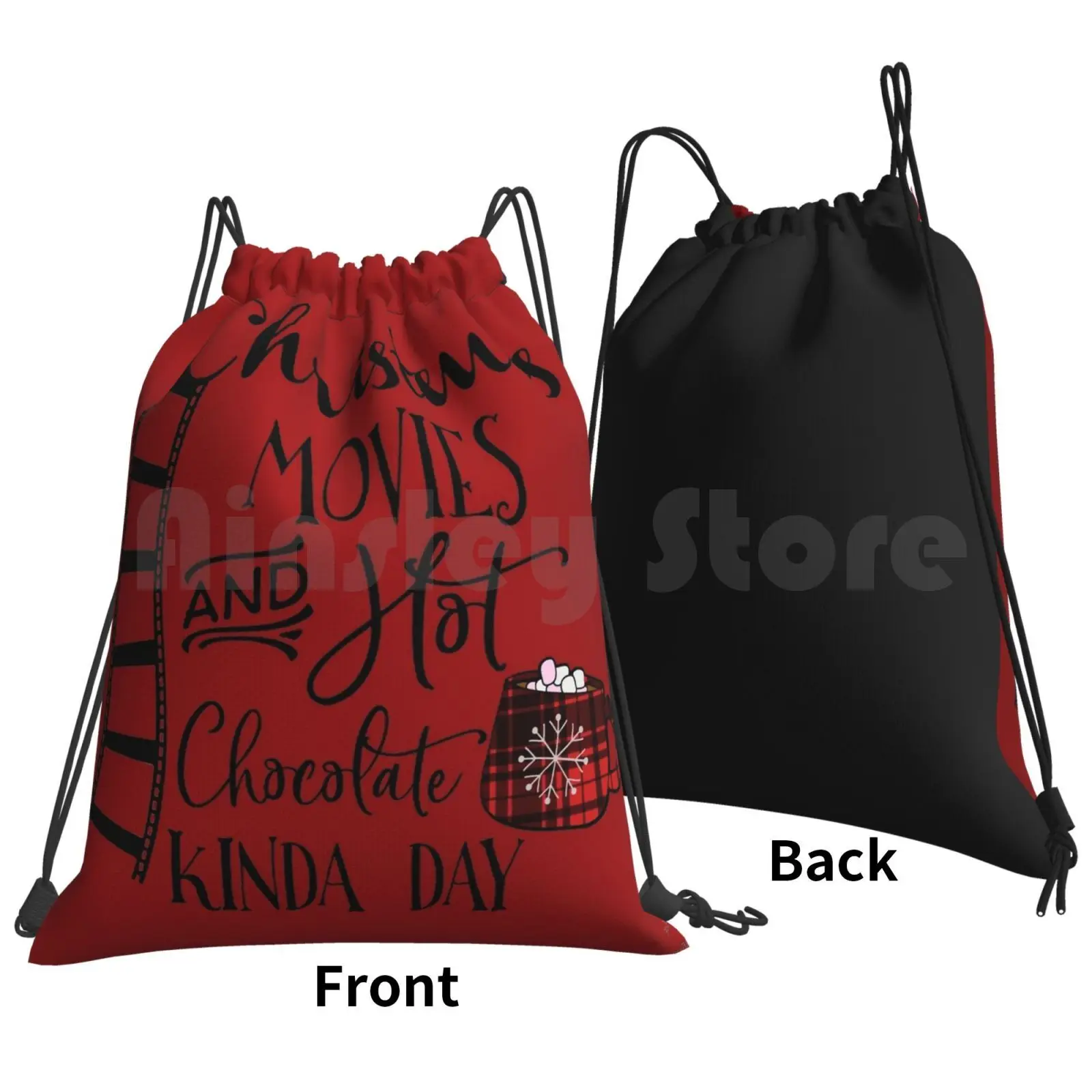 Christmas Movies And Hot Chocolate Kinda Day Backpack Drawstring Bags Gym Bag Waterproof Hot Chocolate Christmas Movies