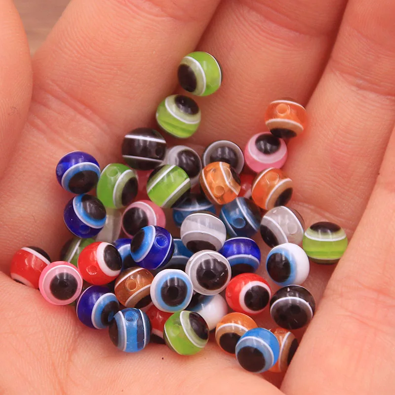 100PCS 11 Color 4mm Round Spacer Beads Evil Eye Beads Stripe Resin Spacer Beads For Jewelry Making DIY Bracelet Necklace Charms