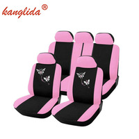 KANGLIDA  9pcs universal Women Car Seat Covers Butterfly Fashion Style Fit Front Rear Luxury Cute Pink Car Styling