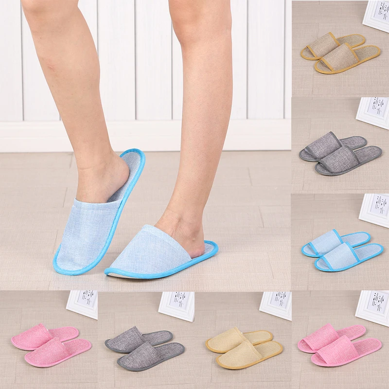 New Comfortable Breathable Slippers Hotel Disposable Supplies Summer Home Hospitality Linen Slippers Thick Bottom