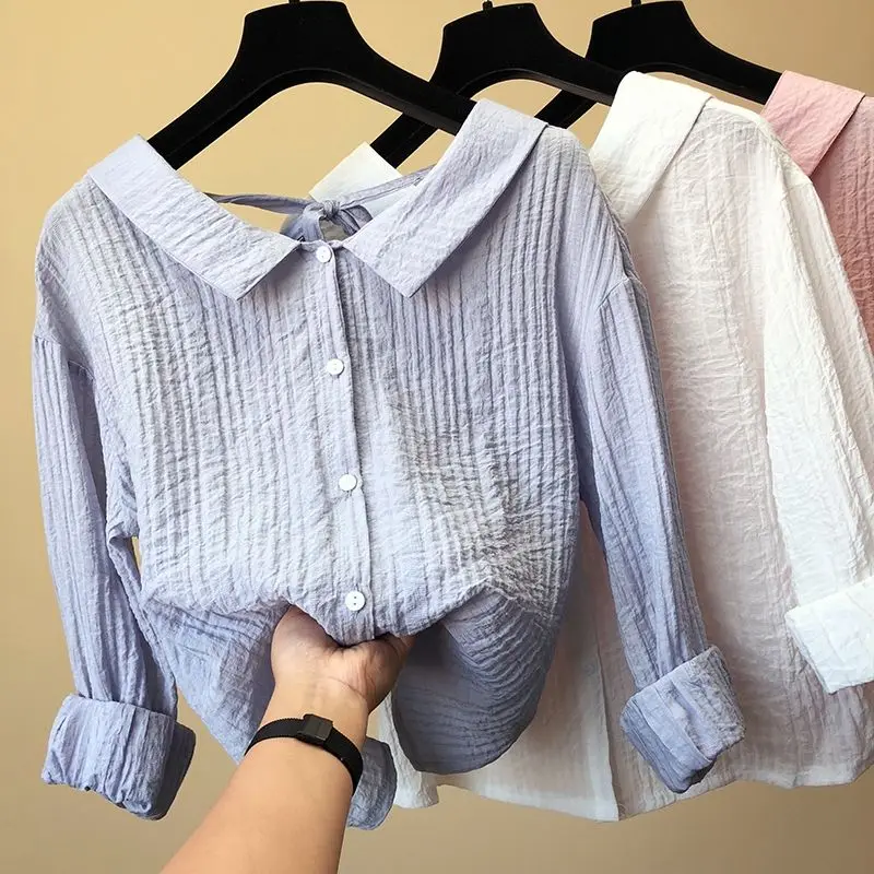 

Blouse Women Shirt Lapel Long Sleeve Chiffon Women's Summer Baby Shirt Top Blusas Mujer De Moda