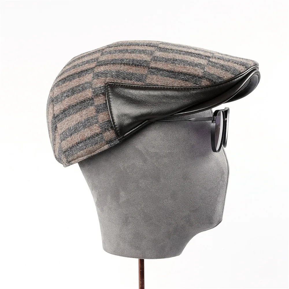 

Fashion Wool Leather Newsboy Caps Mens Herringbone Caps Women Men British Painters Hats Soft Autumn Winter Caps Hats casquette