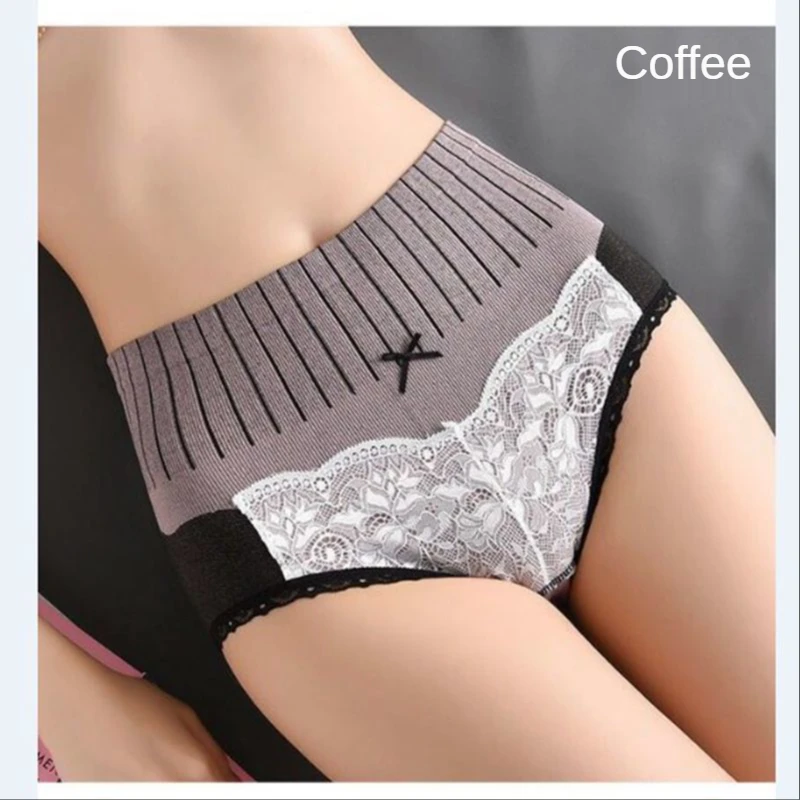 Women's Open Crotch High Waist Cotton Underwear Japanese Breathable Waist Briefs Lace Open Crotch Boxer Convenient Outdoor Sex